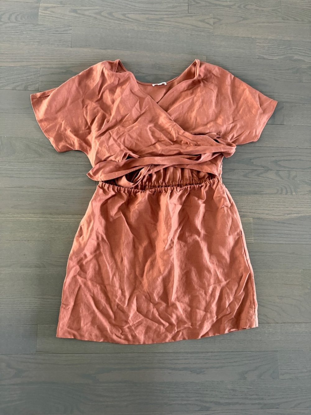 VETTA Wrap-Front Mini Dress in Rust